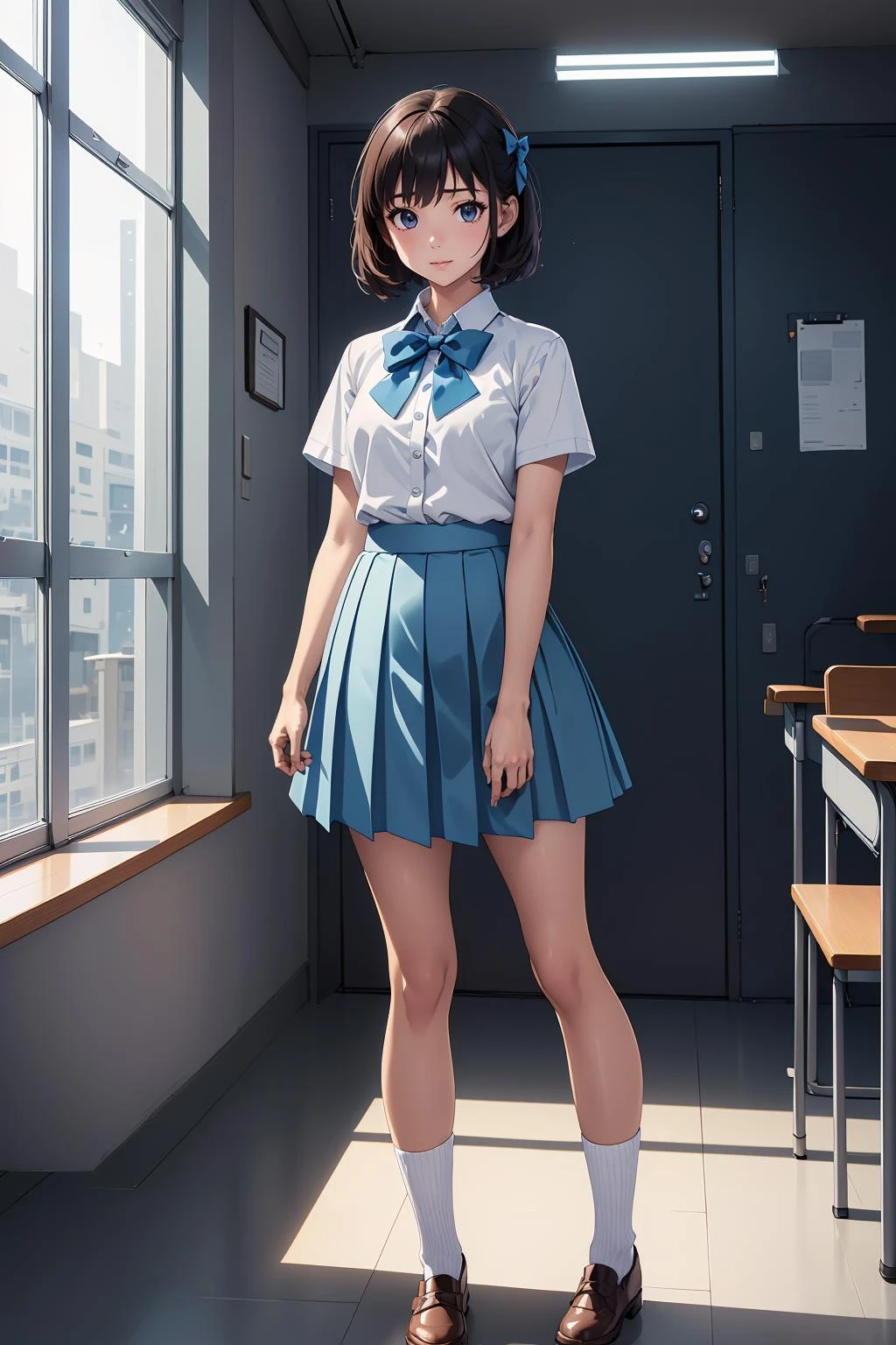 ((masterpiece)), (best quality), official art, extremely detailed CG, unity 8k wallpaper, ultra detailed,
1girl, uniforn, cnhs, junior studnet, philippine uniform, asian uniform, light blue skirt, skirt, tiny bow,
full body,
<lora:CNHS Student:0.8>