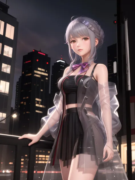 <lora:SYNNniguangzhishiREV_20230803205528:0.8>,SYNNniguangzhishiREV,1girl,looking at viewer, cowboy shot, mature female, cityscape, night,medium hair,