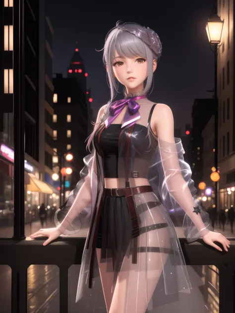 <lora:SYNNniguangzhishiREV_20230803205528:0.8>,SYNNniguangzhishiREV,1girl,looking at viewer, cowboy shot, mature female, cityscape, night,medium hair,