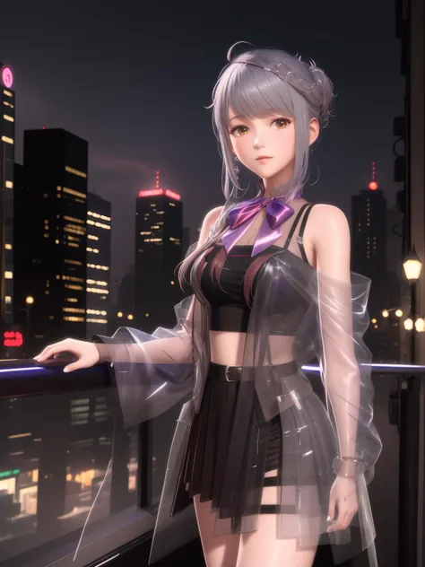 <lora:SYNNniguangzhishiREV_20230803205528:0.8>,SYNNniguangzhishiREV,1girl,looking at viewer, cowboy shot, mature female, cityscape, night,medium hair,