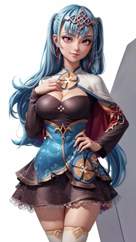 (masterpiece,best quality,absurdres),from above,wariza,outside,grass,e7Lua,hair ornament, earrings, chinese clothes, dress, cleavage, elbow gloves <lora:e7lua-nvwls-v1:1>
