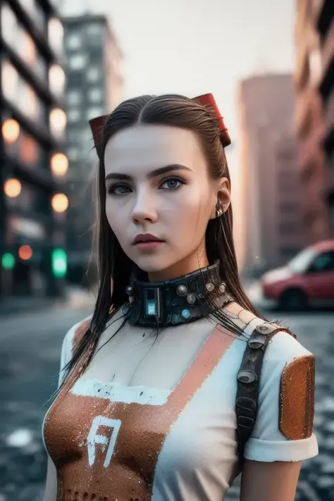 photo of YuliyaIvanova (front to camera), detailed european face, (aspiring facial expression), (((magmapunk style close))), ((magmapunk city on the background)), RAW, analog style, ultra detailed photograph, cinematic lighting, artstation, 4k, sharp focus, high resolution, detailed skin, detailed eyes <lora:YuliyaIvanova:0.9>