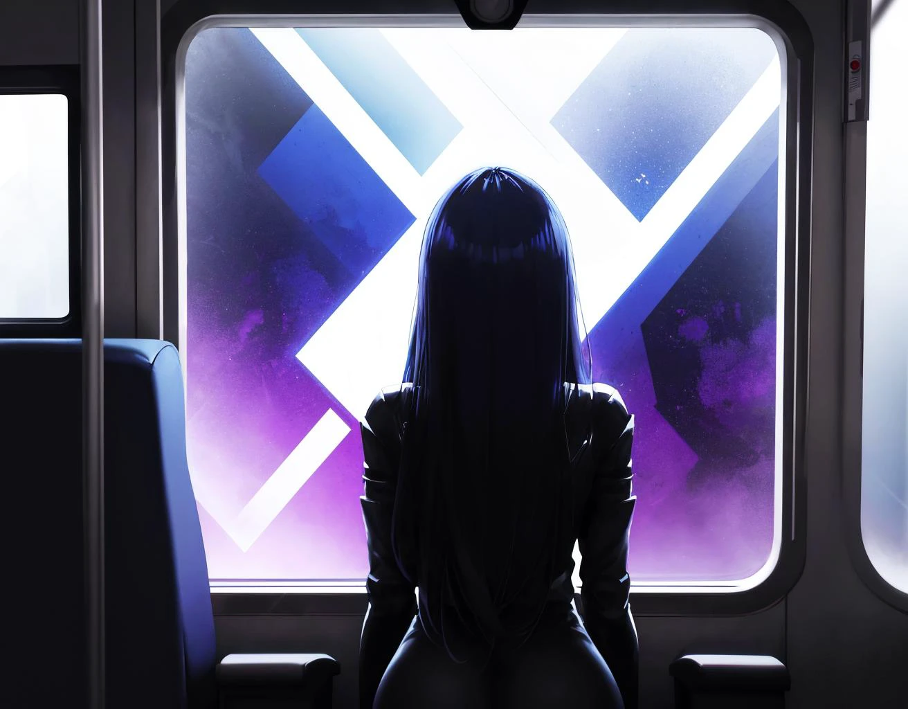 three cornered window, back of head shot of (woman looking out of triangle window:1.1), 3rd person, Looking out the triangular window of a (train:1.1) with triangular windows, triangular windows and triangular, wheels, in a fantasy world,
psychedelic, geometric, vivid light, high contrast, triadic colors, dark shadows, explosions, nuclear mushroom cloud, nuclear explosion, dystopian nightmare,
(beautiful composition),
21 yo woman,