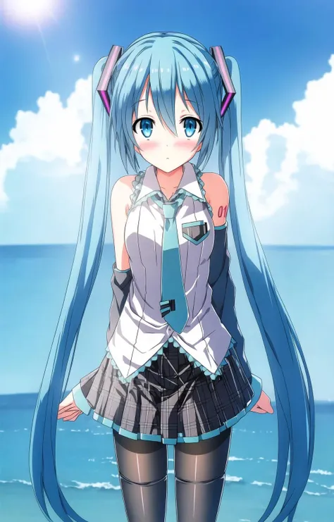 1girl,hatsune miku, blue hair,skirt,pantyhose