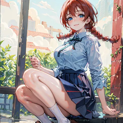 (((masterpiece))), ((best quality)), ultra high res, detailed,
<lora:emmaverde:0.9>
1 girl, blue eyes, red hair, twin braids,