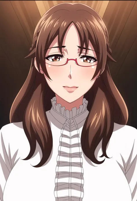 (day),Simple White Background,
Standing at attention,
white shirt, center frills,
<lora:Ayako_Sonomura_Miboujin_Nikki-KK77-V1:0.7>,Red glasses,
brown hair, long hair, brown eyes,
<lora:Mariana_Luciano_NON_VIRGIN-KK77-V1:0.3>,<lora:more_details:0.1>,
1 girl, 20yo,Young female,Beautiful Finger,Beautiful long legs,Beautiful body,Beautiful Nose,Beautiful character design, perfect eyes, perfect face,expressive eyes,perfect balance,
looking at viewer,(Focus on her face),closed mouth, (innocent_big_eyes:1.0),Light_Smile,
official art,extremely detailed CG unity 8k wallpaper, perfect lighting,Colorful, Bright_Front_face_Lighting,shiny skin,
(masterpiece:1.0),(best_quality:1.0), ultra high res,4K,ultra-detailed,
photography, 8K, HDR, highres, absurdres:1.2, Kodak portra 400, film grain, blurry background, bokeh:1.2, lens flare, (vibrant_color:1.2),professional photograph,
(Beautiful,large_Breasts:1.4), (beautiful_face:1.5),(narrow_waist),