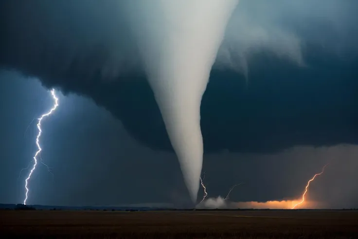 photo of a (wedge tornado), lightning, electricity, realistic, (masterpiece:1.3), (best quality:1.3), beautiful, (intricate details), unity 8k wallpaper, ultra detailed, beautiful, aesthetic, perfect lighting, <lora:add_detail:0.2> <lora:tornado:1>