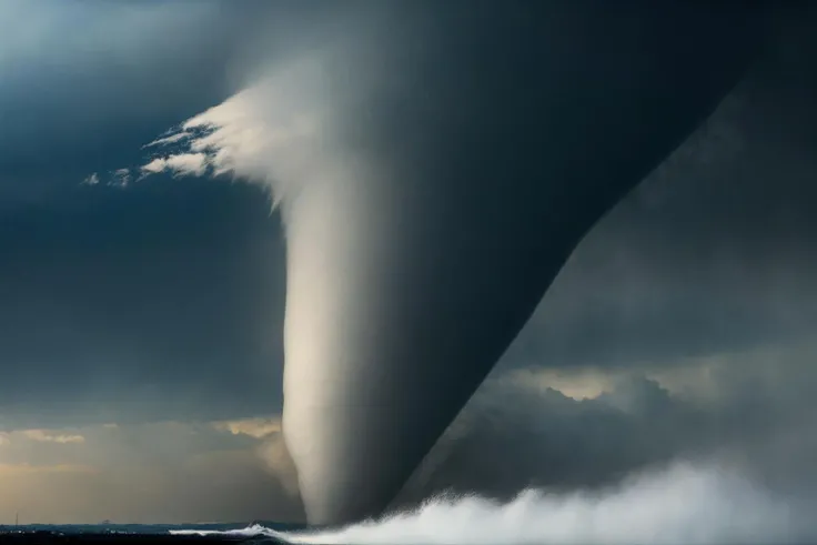 photo of a (wedge tornado), realistic, (masterpiece:1.3), (best quality:1.3), beautiful, (intricate details), unity 8k wallpaper, ultra detailed, beautiful, aesthetic, perfect lighting, <lora:add_detail:0.2> <lora:tornado:1>