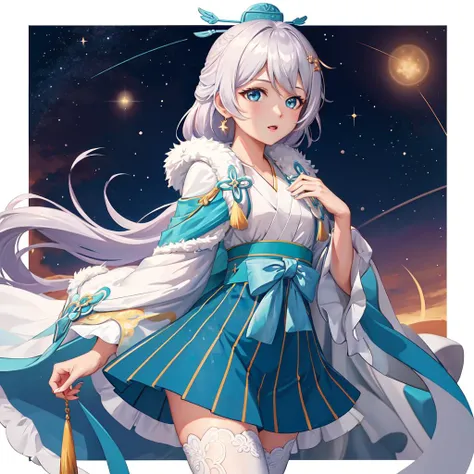 (masterpiece:1.2), (best quality:1.3), starlit_astrologos, 1girl, flat_chest, standing, cowboy_shot, chinese_clothes, long_sleeves, white_thighhighs, <lora:starlit_astrologos_v7-000019:1>