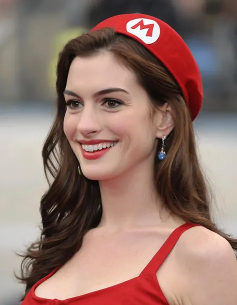 Portrait of (ohwx woman) <lora:hathaway_lora_sdxl_v1-000008:1> as super Mario, red hat, fantasy, highly detailed, digital painting, artstation, concept art, sharp focus, illustration, art by Tony Sart and artgerm and randy vargas