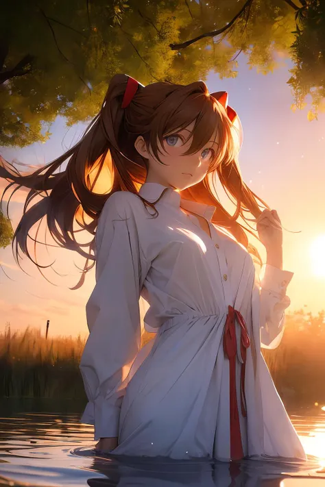 masterpiece,extremely high quality,lbc girl,large chest,Soryu Asuka Langley,(dress shirt:1.1),looking at the viewer,standing,red eyes,red_theme,twintails,<lora:lbc_souryuu_asuka:0.8>,
BREAK
((breeze)),flying splashes,flying petals,wind,(water bloom),(delicate glow),(breeze),long Flowers meadow,((sunset)),(less stars form a circle),randomly distributed clouds,(rivers),(willows with branches falling into the water),