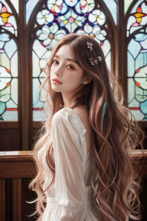 beautiful, 1girl, solo, best quality, High detailed,
Playing with the tides, Split hair color, the wind, Flying petals, stained glass windows, decorative, intricate details, 2D, lineart, watercolour, mascara, watercolour, hair of drak color, long hair, Wavy,