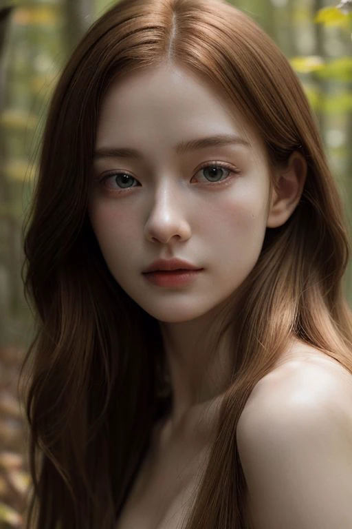 beautiful, solo, best quality, High detailed,Masterpiece, high quality,
1girl, uper body, close up of a woman, stand among leaves, winter forest, ginger hair, side-swept hair, long hair, natural skin texture, 24mm, 4k textures, soft cinematic light, RAW photo, photorealism, photorealistic, intricate, elegant, highly detailed, sharp focus, ((((cinematic look)))), detailed skin, soothing tones, insane details, intricate details, hyperdetailed, low contrast, soft cinematic light, dim colors, exposure blend, hdr, faded