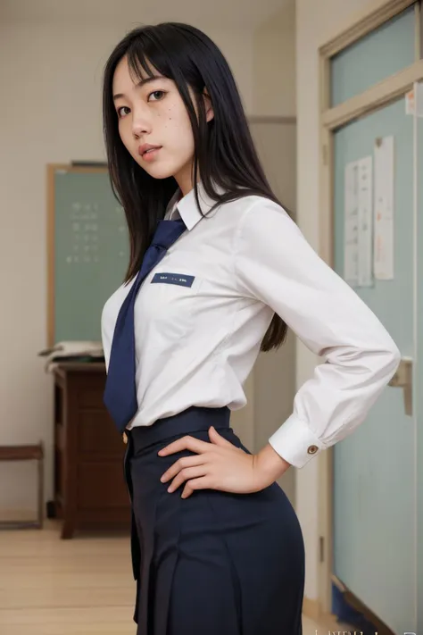 21 yo woman, narrow waist, fit, tight clothes, 
<lora:kanamori:0.5> kanamori, 1girl, freckles, serafuku,, sanpaku, (school uniform:0.9), Asian, Japanese,   <lora:quiron_blowjobside_v6_lora:0.8> blowjobsidequiron
adult woman,