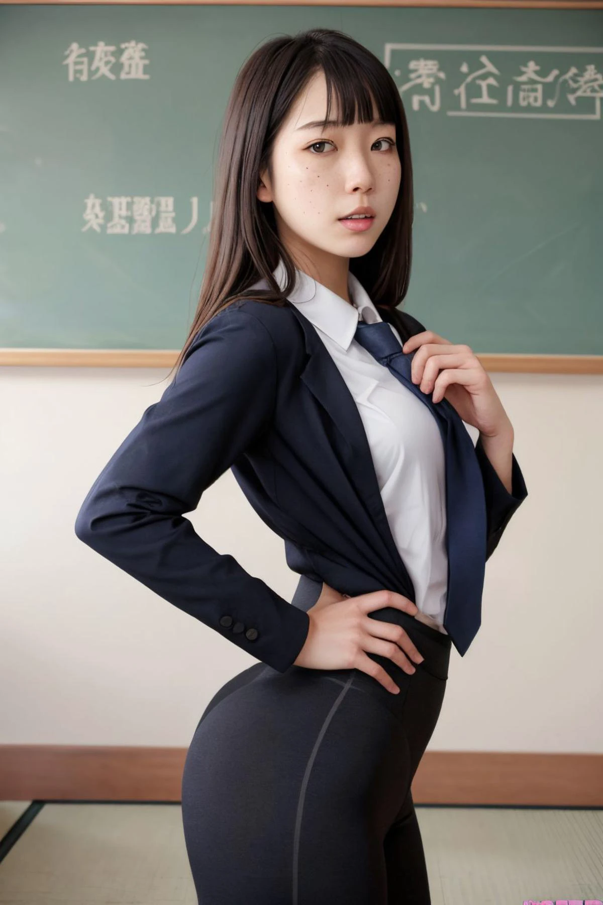 21 yo woman, narrow waist, fit, tight clothes,
<lora:kanamori:0.5> kanamori, 1girl, freckles, serafuku,, sanpaku, (school uniform:0.9), Asian, Japanese, <lora:quiron_blowjobside_v6_lora:0.8> blowjobsidequiron
adult woman,