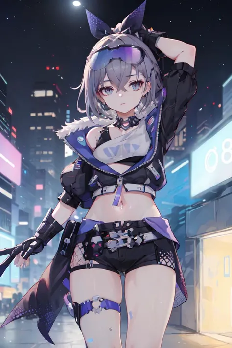 {{Masterpiece, Best Quality, Extremely Detailed CG, Unity 8k Wallpaper, Depth-Of-Field, Cinematic Lighting, Lens Flare}}
1girl, official, stretching, looking at viewer, Full Length Shot(FLS)
cyberpunk(city), night, <lora:StarRail_SilverWolf_AP_v1:0.9>