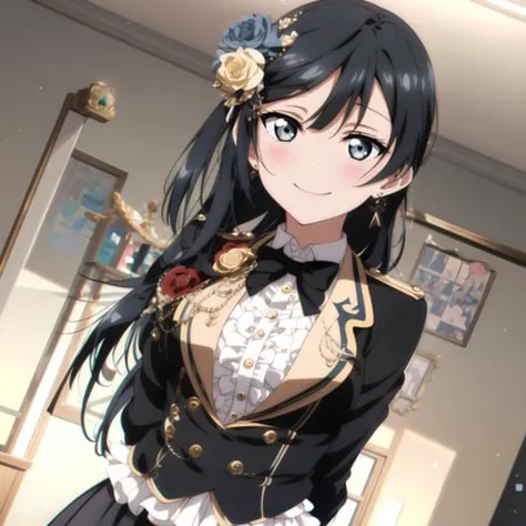 high quality, best quality, masterpiece, absurdres, setsuna yuki, uniform, 1girl, <lora:yuki:0.75>, smile, looking_at_viewer