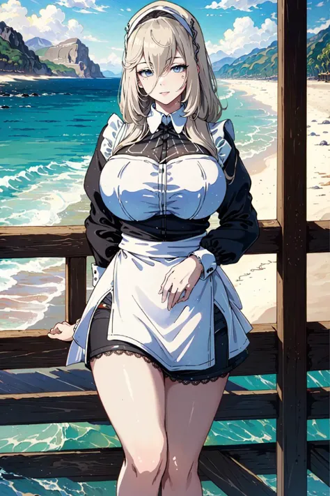 (best quality, masterpiece, highest quality, HDR, 8k, sharp focus, Victorian oil painting style, Renaissance oil painting style, art by Bouguereau:1.4)
BREAK (platinum blonde hair with split bangs, very long hair, blue eyes:1.4)
BREAK full body shot of Aponia (standing at the beach:1.3)
BREAK (wearing a maid outfit, headdress, short skirt with lace hemline, thigh high stockings, Mary Janes, massive breasts:1.4) <lora:Aponia-Normal:1>