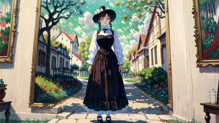 (masterpiece, best quality, Victorian oil painting style, Renaissance oil painting style, art by Monet:1.4)
BREAK full body shot of Mona Lisa with sideswept bangs, green eyes, gorgeous smile, large breasts, freckles
BREAK standing in a lush forest, dappled sunlight, wearing a sleeveless summer dress, white straw hat with a black ribbon, Mary Janes with ruffled socks