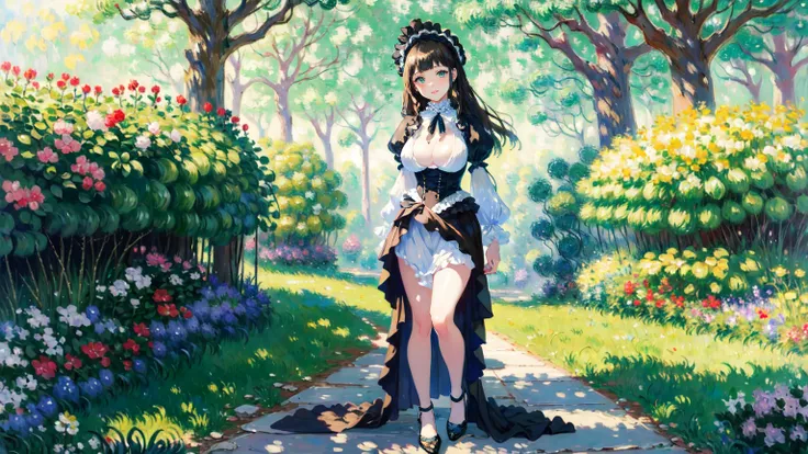 (masterpiece, best quality, Victorian oil painting style, Renaissance oil painting style, art by Monet:1.4)
BREAK full body shot of Mona Lisa with sideswept bangs, green eyes, gorgeous smile, large breasts, freckles
BREAK standing in a lush forest, dappled sunlight, wearing a frilly dress, Mary Janes with ruffled socks
