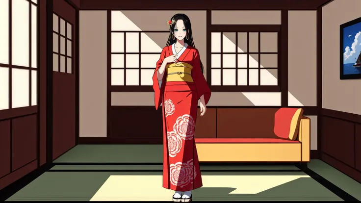 (high resolution photograph, best quality, masterpiece, highest quality, HDR, 8k:1.4)
BREAK (full body shot of a woman in a living room wearing a red kimono, traditional Japanese clothes, gold hair ornament:1.4), hand on hips, heroic pose
BREAK (green eyes, lip gloss, gorgeous smile, blushing:1.3) 
BREAK (living room with a window, ocean, ships sailing on the horizon, pirate:1.2) <lora:PAseer-SD15-LCM Quick:1> <lora:boa hancock1:0.7> Boa Hancock