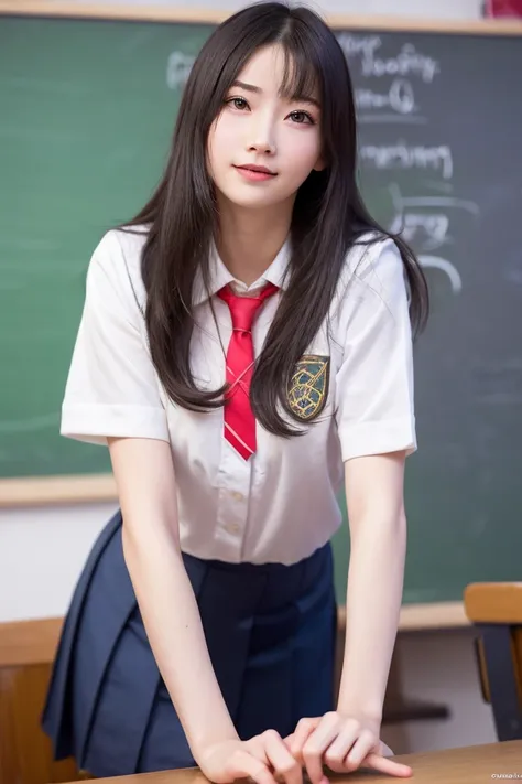 (extremely detailed CG unity 8k wallpaper), (masterpiece), (best quality), (ultra-detailed), (best illustration), (best shadow), (photorealistic:1.4),((real human skin)), lens flare, backlighting, natural lighting, hard focus, film grain,(pureerosface_v1:0.4),1girl, ultra-high res, (detailed eyes:1.3), seductive smile,sweet smile, cure lovely,shapely, (slim waist),thin,tiny,,loli,shy,hoolgirl,school uniform,classroom,blackboard,sitting on desk,(realistic skin texture:1.4),(detailed eyebrows:1.3),(almand eye:1.4),<lora:CuteChineseGirlfriendV10:0.7>,<lora:chilloutmixss_xss10:0.2>,from below,