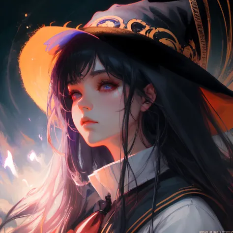 rugged girl witch wearing magic school uniform, large wide - brimmed witch hat, cinematic, elaborate, elegant, masterpiece, illustration, digital painting, concept art, trending on artstation, pixiv, art by ruan jia and hong soonsang and wlop and artgerm and greg rutkowski and alphonse mucha