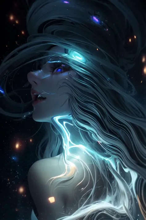 ((Best quality)), ((masterpiece)), (highly detailed:1.3), 3D, In a distant future where the boundaries between science fiction and fantasy have dissolved, green hair