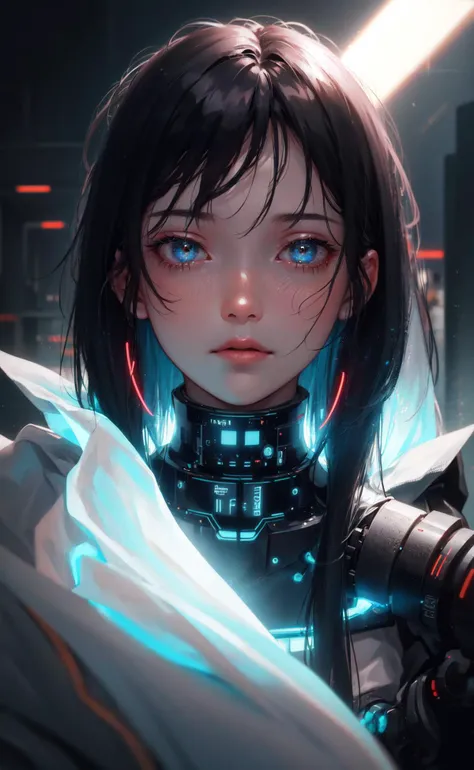 (editorial close-up portrait of cyber ghost), hack, code, cyborg, sci-fi, sharp focus, dof, bokeh, extremely detailed, intricate, realistic, (film grain), cinematic, POV, shot on nikon d850, film stock photograph, 4 kodak portra 400, f1.6 lens, rich colors, hyper realistic, lifelike texture, dramatic lighting, cinestill 800