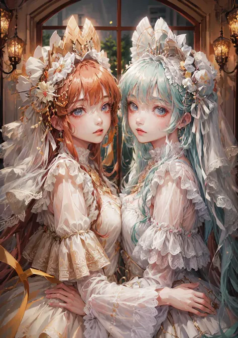 2girls, fashion, hairband, bonnet, dress, striped sleeves, garter belt, <lora:byrs:0.7>, <lora:add_detail:0.6>
//
, (()), (Anime:1.5), Manga, Sunlight, Edge Lighting, ((high quality:1.2, masterpiece:1.2)), absurdres, high resolution, (8k resolution), 8k, 8kres, 8k res, high details, detailed and intricate, intricate details, high intricate details, absurd amount of details, ((upper body:1.2)), portrait, , (()), Anime, Manga, Sunlight, Edge Lighting, ((high quality:1.2, masterpiece:1.2)), absurdres, high resolution, (8k resolution), 8k, 8kres, 8k res, high details, detailed and intricate, intricate details, high intricate details, absurd amount of details, ((upper body:1.2)), portrait,