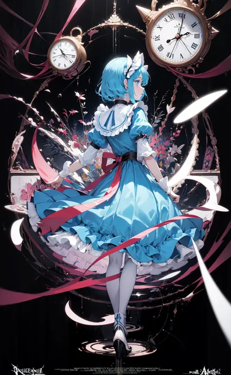 Alice in wonderland movie poster, masterpiece, best quality, 1girl, (Bauhaus, shapes, lines, abstract:1.1)