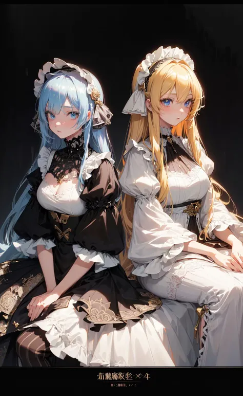 2girls, fashion, hairband, bonnet, dress, striped sleeves, garter belt, (Anime:1.5), Manga, Sunlight, Edge Lighting, ((high quality:1.2, masterpiece:1.2, )), absurdres, high resolution, (8k resolution), 8k, 8kres, 8k res, high details, detailed and intricate, intricate details, high intricate details, absurd amount of details, ((upper body:1.2)), portrait, Anime, Manga, Sunlight, Edge Lighting, ((high quality:1.2, masterpiece:1.2, )), absurdres, high resolution, (8k resolution), 8k, 8kres, 8k res, high details, detailed and intricate, intricate details, high intricate details, absurd amount of details, ((upper body:1.2)), portrait