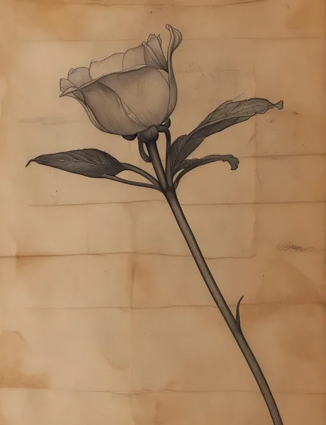 a drawing of a close up of a flower, excellent image composition, pen sketch on old parchment with browning edges, <lora:J_ancient_sketch:0.8> j_ancient_sketch