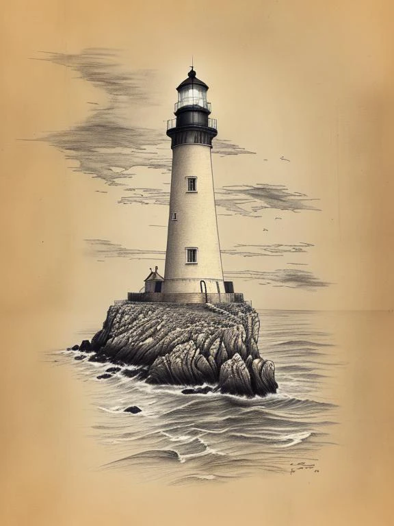 masterpiece, high quality, a drawing of a lighthouse on a cliff near the ocean, pen sketch, <lora:J_ancient_sketch:0.8> j_ancient_sketch