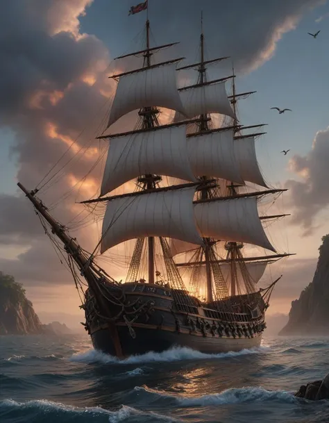 a beautiful digital painting of a white caravel on fire flying in the clouds, birds and embers in the sunlight, numerous burning ropes and intricated sails, blue sky at sunset, elegant, highly detailed, artstation, concept art, matte, sharp focus, art by tom bagshaw, kelogsloops and greg rutkowski, post-apocalyptic marketplace, makeshift stalls, bartering, limited supplies, <lora:photorealistic_portrait_notrigger:0.8>