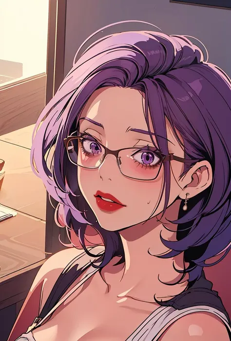 (masterpiece, best quality), 1girl,   <lora:20240216-1708063916426:0.8> JMT,Glasses,purple hair,short hair,purple eyes,