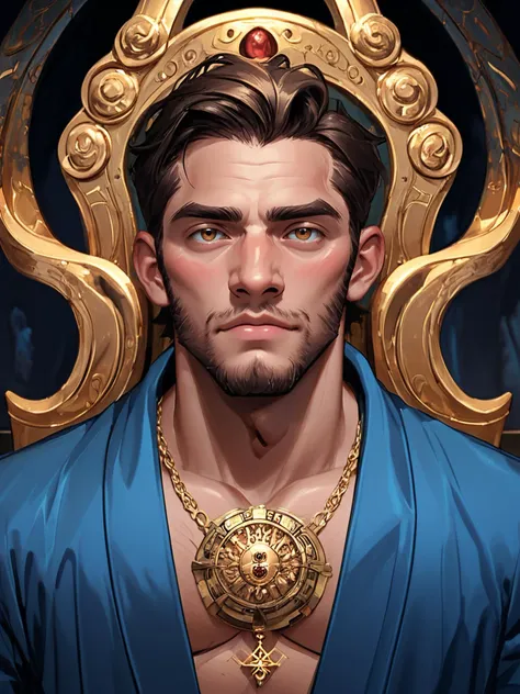 ral-crystalz, score_9, score_8_up, score_7_up, score_6_up, score_5_up, score_4_up,  Atlas, a painting of an male god on a golden throne,  friendly face, symmetry, blue robe with golden ornaments, chest partially opening ((between the clouds, background heaven)) <lora:TrSerkan-Atlas-Pony-v1:1>