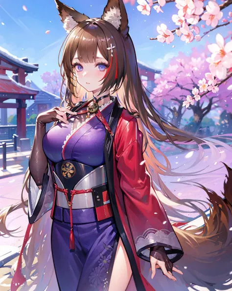 1girl,solo,amagi,standing,fox girl, cowboy shot, cherry blossoms, snowing,
<lora:AmagiV3:1>,,large breasts, hand on own chest, kimono