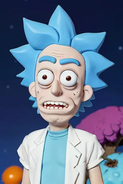 1man, (80's anime style), <lora:rickSanchezLora_v10:0.4> Rick Sanchez, claymation