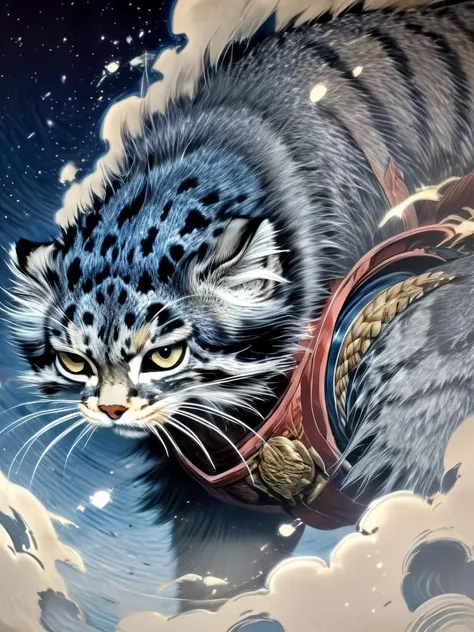 full-body, s4s the Pallas's cat, anthropomorphic cat ninja, there is a cat with a fish and a sword on a galaxy background, samurai cat, cat warrior, armoured cat, samurai deity with koi armor, by Kan\u014d Tan'y\u016b, highly detailed and colored, in the art style of ukiyo-e, inspired by Utagawa Kuniyoshi\n\nliquid insanity, magnetic allure, dark and mysterious, a hauntingly beautiful tormented photo, Zinsanely detailed and intricate, hyper maximalist, elite, horror, creepy, ominous, haunting, cinematic, society, colossal, James Jean, Brian Froud,\n\n\n[object Object], (Detailed face features:1.3), (RAW photo, 16k, masterpiece, best quality: 1.2), (ultra-realism, hyper-detailed and intricate realism: 1.3), (wide depth of field, radiant mapping, ray tracing, god rays: 1.2), High dynamic range, vivid, rich details, clear shadows and highlights, realistic, intense, enhanced contrast
<lora:s4sV1:1>
<lora:[XL]knighthood:1>