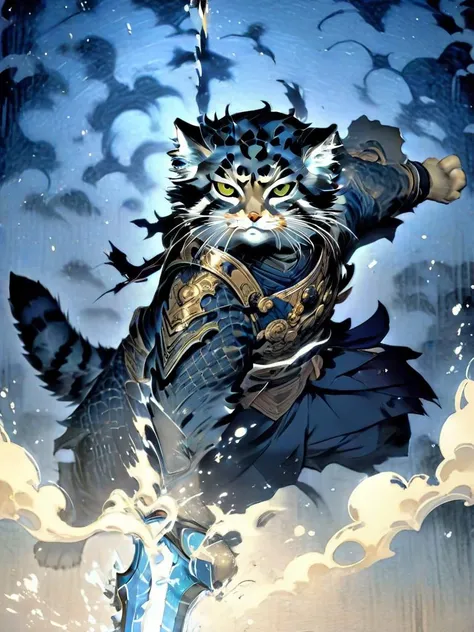 full-body, s4s the Pallas's cat, anthropomorphic cat ninja, there is a cat with a fish and a sword on a galaxy background, samurai cat, cat warrior, armoured cat, samurai deity with koi armor, by Kan\u014d Tan'y\u016b, highly detailed and colored, in the art style of ukiyo-e, inspired by Utagawa Kuniyoshi\n\nliquid insanity, magnetic allure, dark and mysterious, a hauntingly beautiful tormented photo, Zinsanely detailed and intricate, hyper maximalist, elite, horror, creepy, ominous, haunting, cinematic, society, colossal, James Jean, Brian Froud,\n\n\n[object Object], (Detailed face features:1.3), (RAW photo, 16k, masterpiece, best quality: 1.2), (ultra-realism, hyper-detailed and intricate realism: 1.3), (wide depth of field, radiant mapping, ray tracing, god rays: 1.2), High dynamic range, vivid, rich details, clear shadows and highlights, realistic, intense, enhanced contrast
<lora:s4sV1:1>
<lora:[XL]knighthood:1>