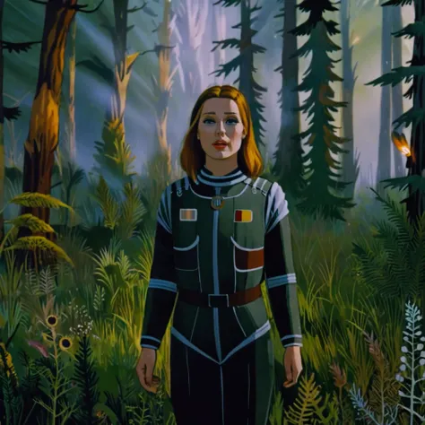 soviet woman standing in suit in forest with rabbit, kachanov, style, character, space illustration<lora:kachanov_style:1> <lora:add-detail-xl:1>, by paul zizka, professional photography, highly detailed, ultra detailed photography, warm lighting, sharp focus, high resolution, 4k, 8k uhd, dslr, high quality, film grain, Fujifilm XT3, , realistic, skin texture, detailed body, detailed face, detailed skin texture, (skin pores:1.4), highly detailed, film grain, (cinematic still:1.2), (white freckles:0.08), F/5, . 35mm photograph