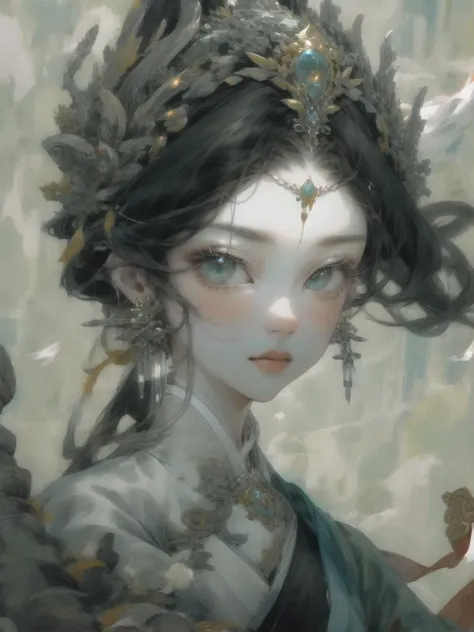 black_hair, 1girl, beautiful face, beautiful eyes,<lora:beautifulDetailedEyes_v10:1> , looking at viewer, long_hair, solo, jewelry, ancient art, chinese, <lora:Qianjinghui_v10:0.8>, <lora:LORA_CNCG_arts:1> <lora:OilPaintStyle_v1:0.5> <lora:add_detail:1> <hypernet:desolation_2:1>