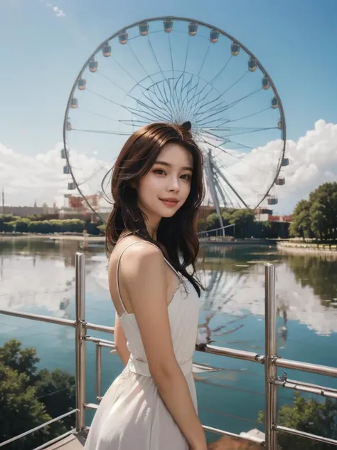 1girl,solo,Tallia F,masterpiece,best quality,ultra-detailed,dreamscape,dreamscape surreal,ethereal,dreamy,fantasy,highly detailed,surreal,mysterious,looking at viewer,facing viewer,
<lora:Tallia F 触å Tallia F:1>,kind_smile,in summer,ferris wheel,