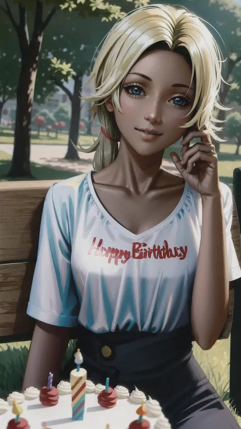 <lora:CathFE16:0.8> CathFE16, Catherine, blonde hair, dark skin, smile, BREAK,
party hat, party popper, happy birthday, (birthday cake:1.5), BREAK,
looking at viewer, dynamic pose, (on park bench),, masterpiece, best quality, hyperrealistic, extremely detailed, highly quality, 4k, sharp focus, professional photograph, sharp focus, award winning, cinematic lighting, octane render, unreal engine, volumetrics dtx, Wallpaper,