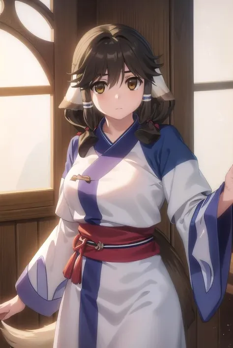 utawarerumonoaruruu, <lora:utawarerumono aruruu s2-lora-nochekaiser:1>,
aruruu, black hair, animal ears, (brown eyes:1.5), dog ears,
BREAK tail, ainu clothes, long sleeves,
BREAK outdoors,
BREAK looking at viewer, (cowboy shot:1.5),
BREAK <lyco:GoodHands-beta2:1>, (masterpiece:1.2), best quality, high resolution, unity 8k wallpaper, (illustration:0.8), (beautiful detailed eyes:1.6), extremely detailed face, perfect lighting, extremely detailed CG, (perfect hands, perfect anatomy),