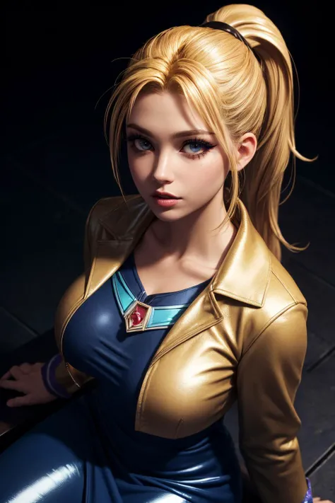 (ultra realistic,32k,RAW photo:1.1),(high detailed skin:1.1), 8k uhd, dslr, high quality, film grain, (makeup, mascara:1.1), lips,(thick\lips\),
(shiny glossy translucent clothing:1.1), <lora:krile ff5:0.7>krile ff5,blonde hair, ponytail hair, (blue eyes:0.8),jacket,blue dress,, <lora:add_detail:0.91>, huge breast, (upper body:1.1),
(looking at viewer, sitting, from above:1.1),,
(busty:1.1) , (chubby:0.1),(dynamic lighting:1.1),<lora:LowRA:0.4>, dark theme, blank background