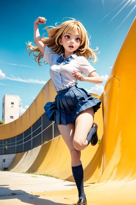 solo,thin,cute,kawaii,small breasts,floating hair,
black skirt, blue skirt, blue socks, bowtie, breasts, brown hair, full body, high kick, large breasts, open mouth, pleated skirt, red eyes, school uniform, shirt, socks, solo, split, standing, v-shaped eyebrows, white shirt,,
<lora:high_kick>,
<lora:AsukaLangleySouryuuV2-000015:0.4>,
<lora:thicc_v2.3:1>,
<lora:add_detail_2:0.5>,<lora:detailed_eye:0.1>,
lipgloss,(<lora:age_slider-LECO-v1:-1>),souryuu asuka langley,, (best quality:1.4),(8k,raw photo),Japanese idol,beautiful face