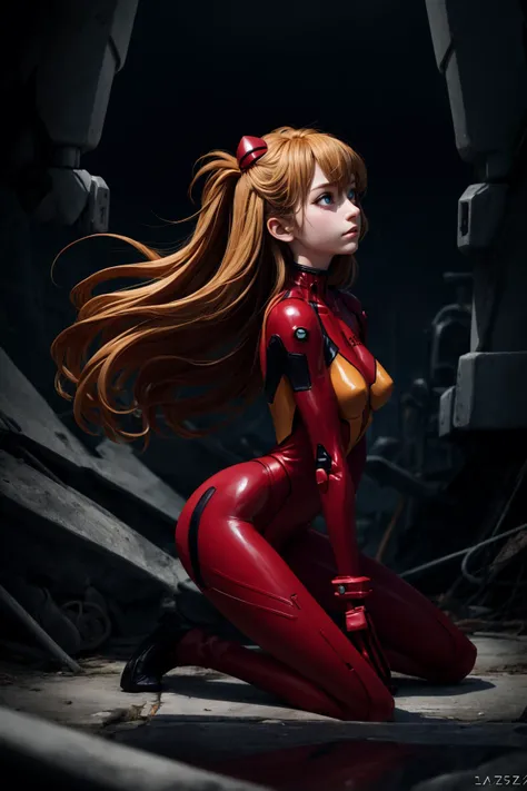 asuka langley soryu, blue eyes, hair between eyes headgear interface headset ,orange shiny hair, perfect proportions body, perfect ass, perfect breats, cameltoe, sexy pose,(( Shiny red latex suit)), vulgarity, ((shiny skin)), whith one laser gun, high lighting, high full color, on a dark spaceship tunel,in a cavern of the planet terror, ((best quality)), ((masterpiece)), (high-resolution:1.2), ((best quality)), ((masterpiece)), (high-resolution:1.2), (({masterpiece}}}, {{{best quality}}}, {{ultra-detailed}}, {illustration}, {{an extremely delicate and beautiful}},