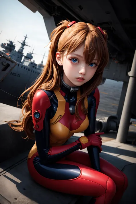 In a futuristic weapons factory,warship,battleship,maritime,fighter (aircraft),Aircraft catapult,Flight deck,eva 02,
solo,thin,cute,kawaii,blonde hair,floating hair,
analogue,upper body,dutch angle,kubrick stare,soft bounced lighting,shot on Fujifilm X-T4,85mm f1.1,,
<lora:LECO_LessMuscularity:0.5>,
<lora:miio-000010:0.5>,
<lora:short_torso_long_legs_v1.0:0.5>,
<lora:waist_size_control_v1.0:0.5>,
<lora:thicc_v2.3:1>,Plugsuit,(interface headset:1.1),
souryuu asuka langley,<lora:AsukaLangleySouryuuV2-000015:0.7>,(red bodysuit:1.2),<lora:add_detail_2:0.5>,<lora:detailed_eye:0.1>,, (best quality:1.4),(8k,raw photo),shiny skin,pale_skin,detailed skin,detailed face,detailed eyes,Japanese idol,beautiful face,